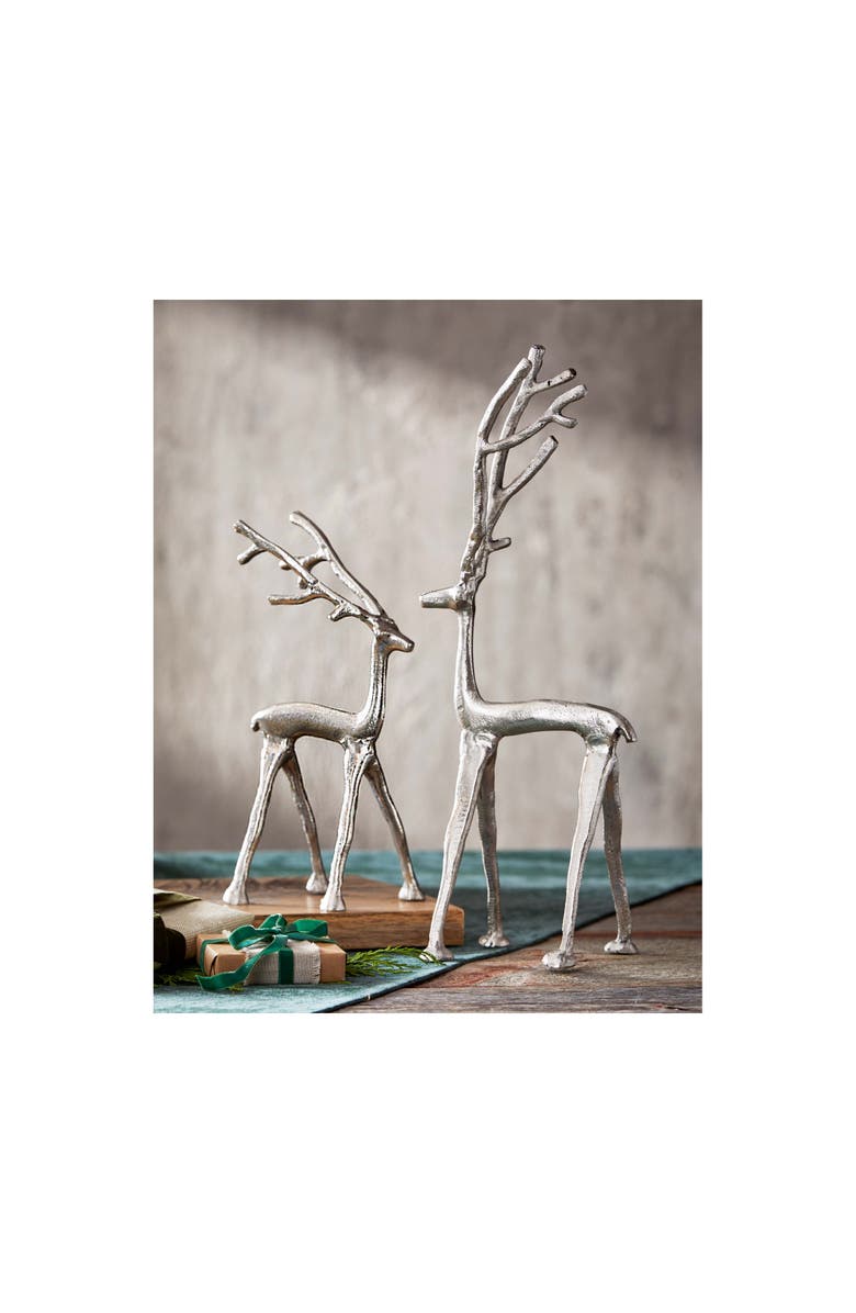 tag Large Cast Aluminum Reindeer Sculpture for Holiday Decor, Alternate, color, Metallic Silver