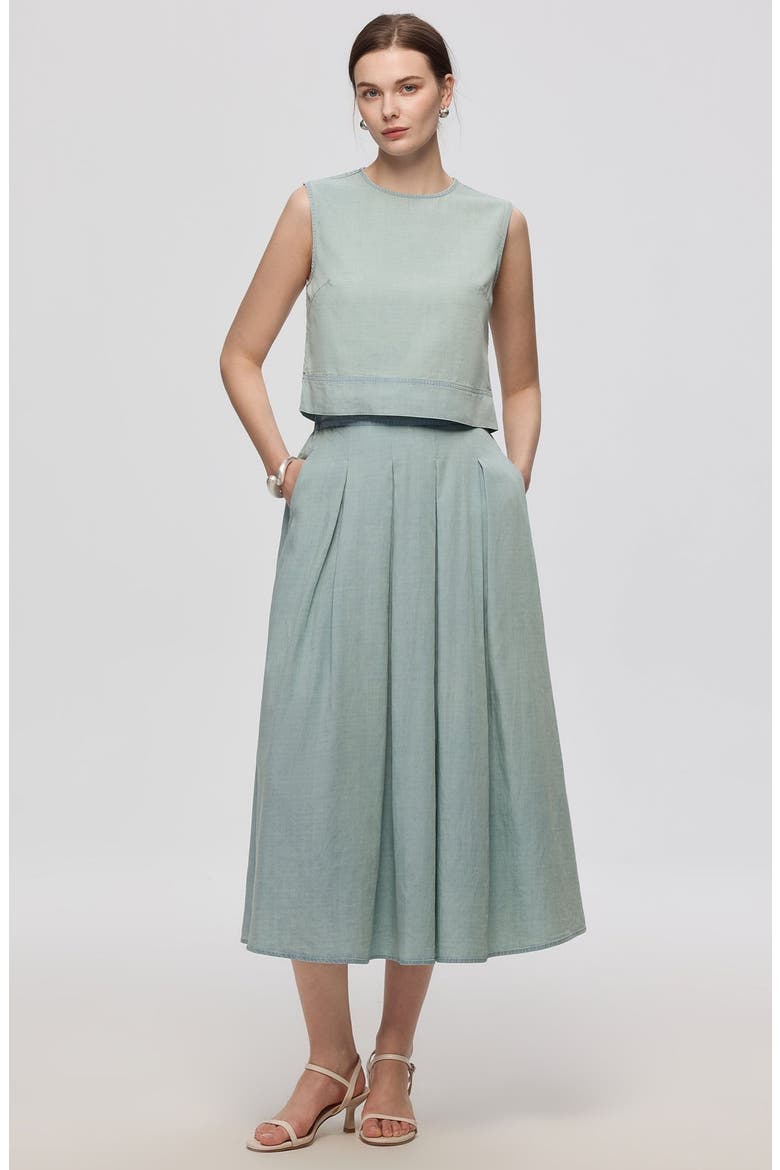 Amaia Pleated Maxi Skirt, Main, color, Chambray Blue