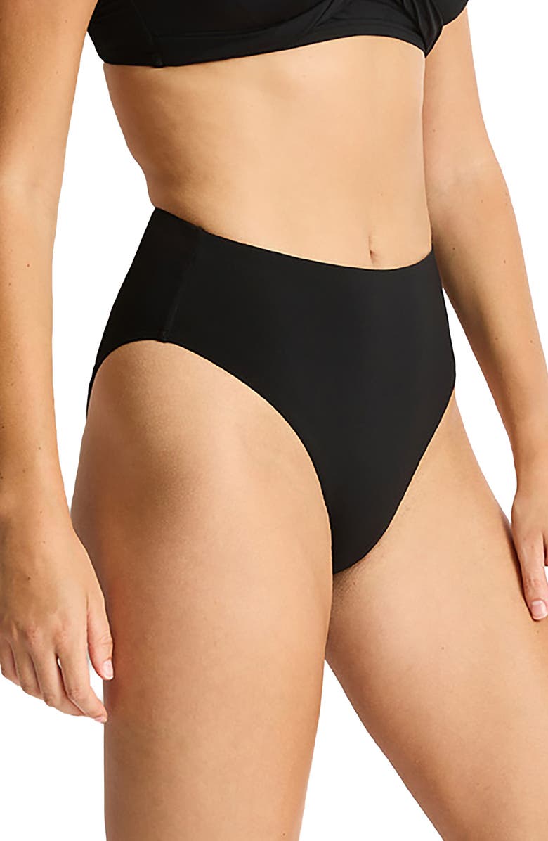 Sea Level Retro High Waist Bikini Bottoms, Alternate, color, Black