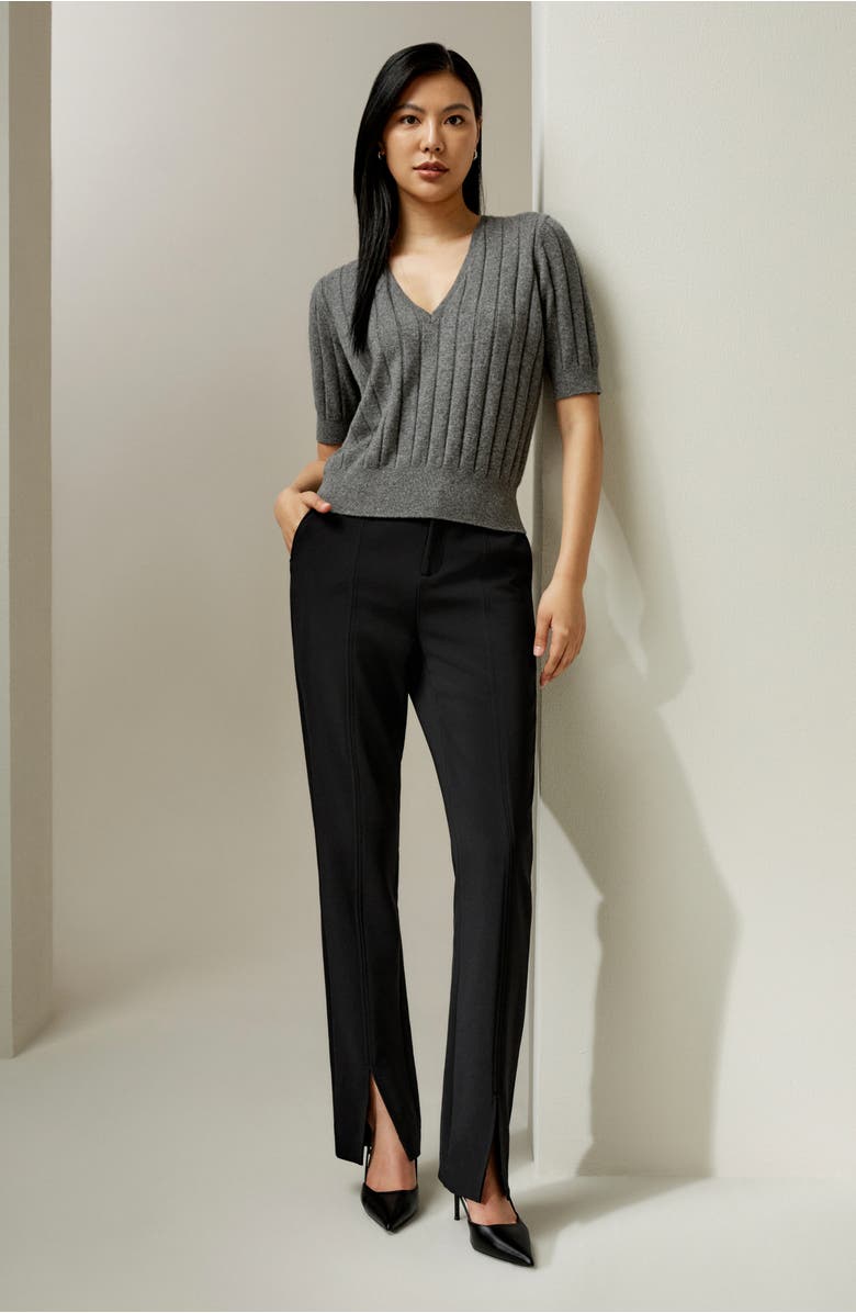 Lilysilk V-Neck Cashmere T-shirt, Alternate, color, Medium Gray