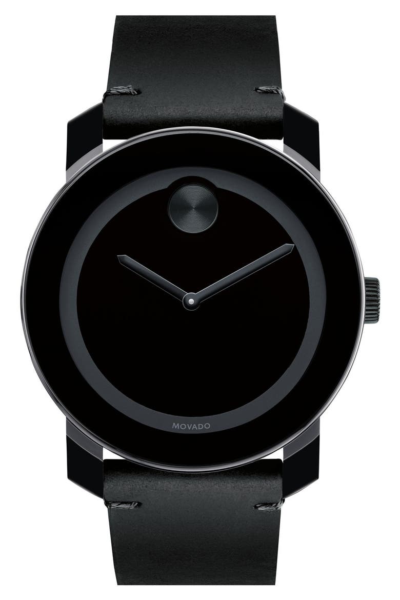 'Bold' Leather Strap Watch, 42mm, Main, color, GREY/ BLACK