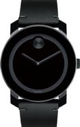 Movado 'Bold' Leather Strap Watch, 42mm