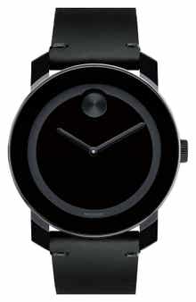 Movado 'Bold' Leather Strap Watch, 42mm