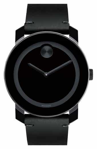 Movado 'Bold' Leather Strap Watch, 42mm