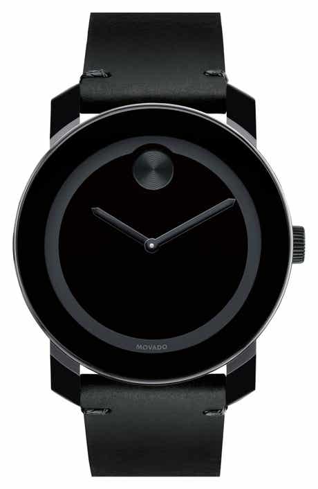 Movado 'Bold' Leather Strap Watch, 42mm
