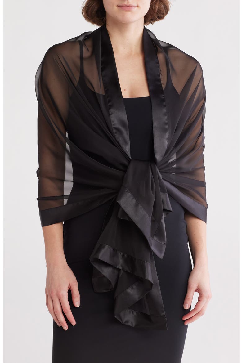 Oversize Chiffon Border Scarf, Main, color, BLACK