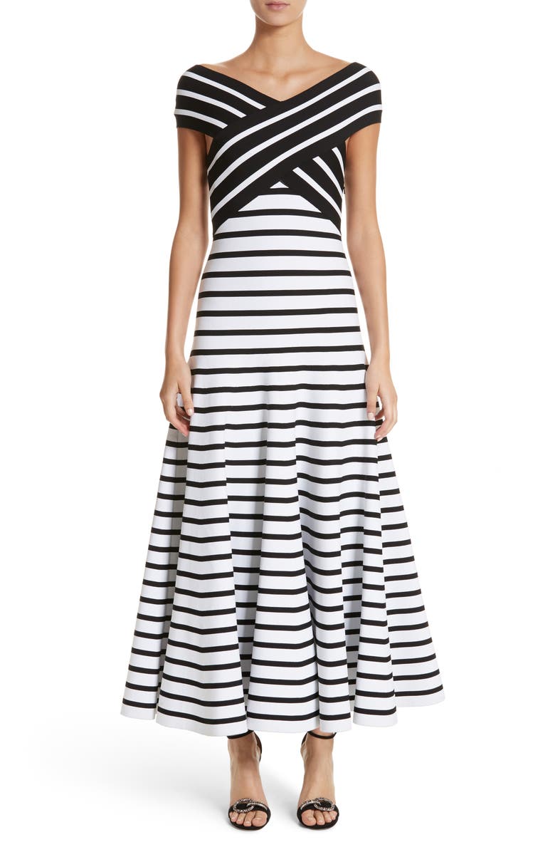 Carolina Herrera Stripe Off the Shoulder Maxi Dress, Main, color,