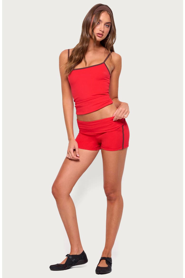Ambar Contrast Stripe Foldover Shorts, Alternate, color, RED