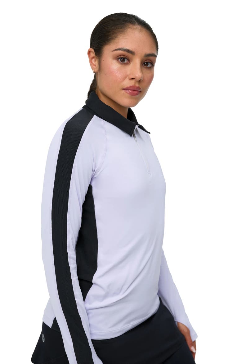 Women's Long Sleeve Quarter Zip Polo with Sun and UV Protection, Main, color, Lavender/Black