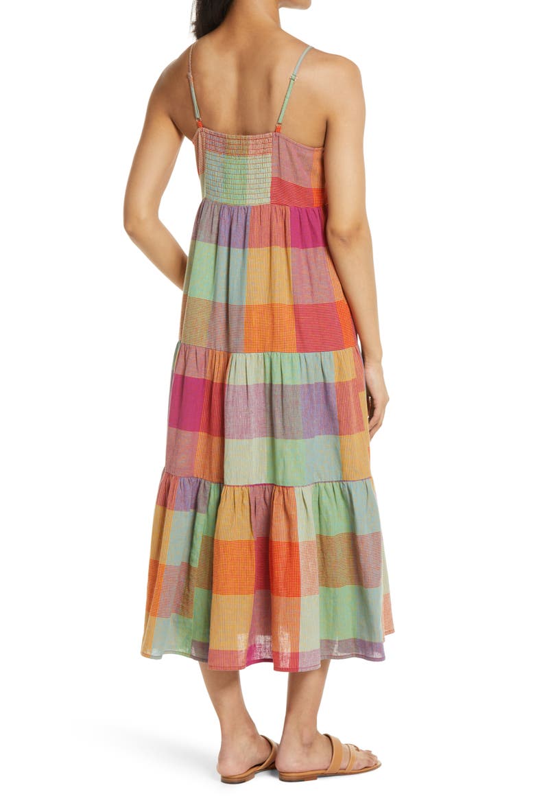 Lana Madras Plaid Tiered Midi Sundress, Alternate, color, ORANGE FOX