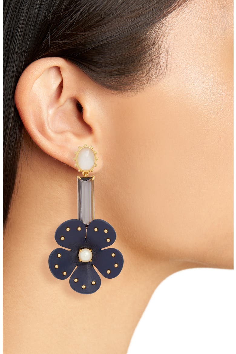 leather linear earrings, Alternate, color, NAVY MULTI
