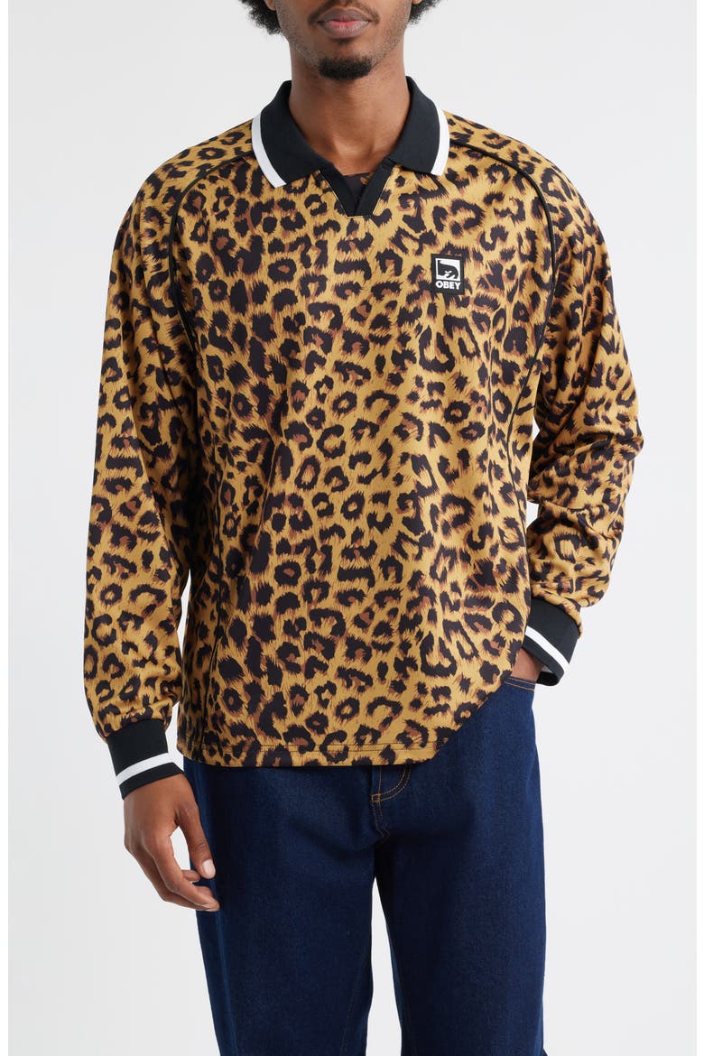 Leopard Print Johnny Collar Soccer Jersey, Main, color, LEOPARD MULTI