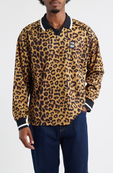 Leopard Print Johnny Collar Soccer Jersey