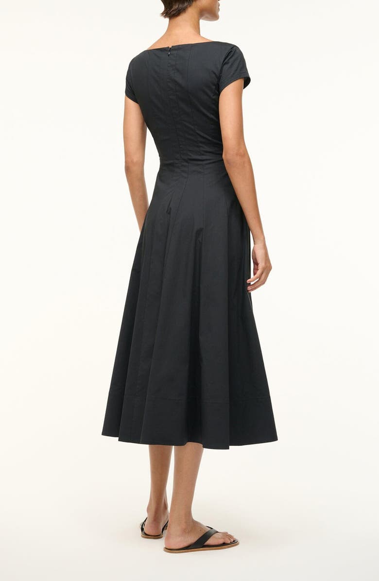 STAUD Wells Stretch Cotton Fit & Flare Midi Dress, Alternate, color, Black