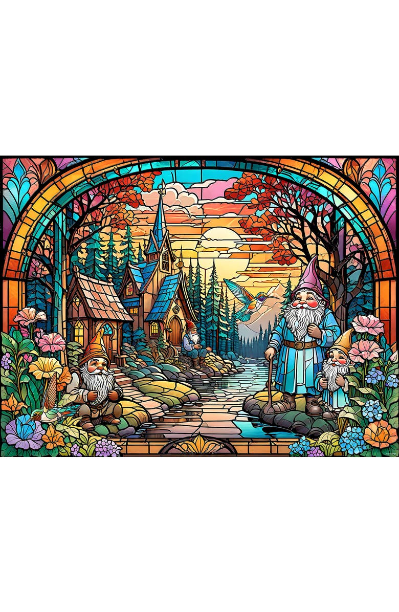 Sunsout Stained Glass Gnome Village 500 piece Jigsaw Puzzle for Adults, Alternate, color, Multicolor
