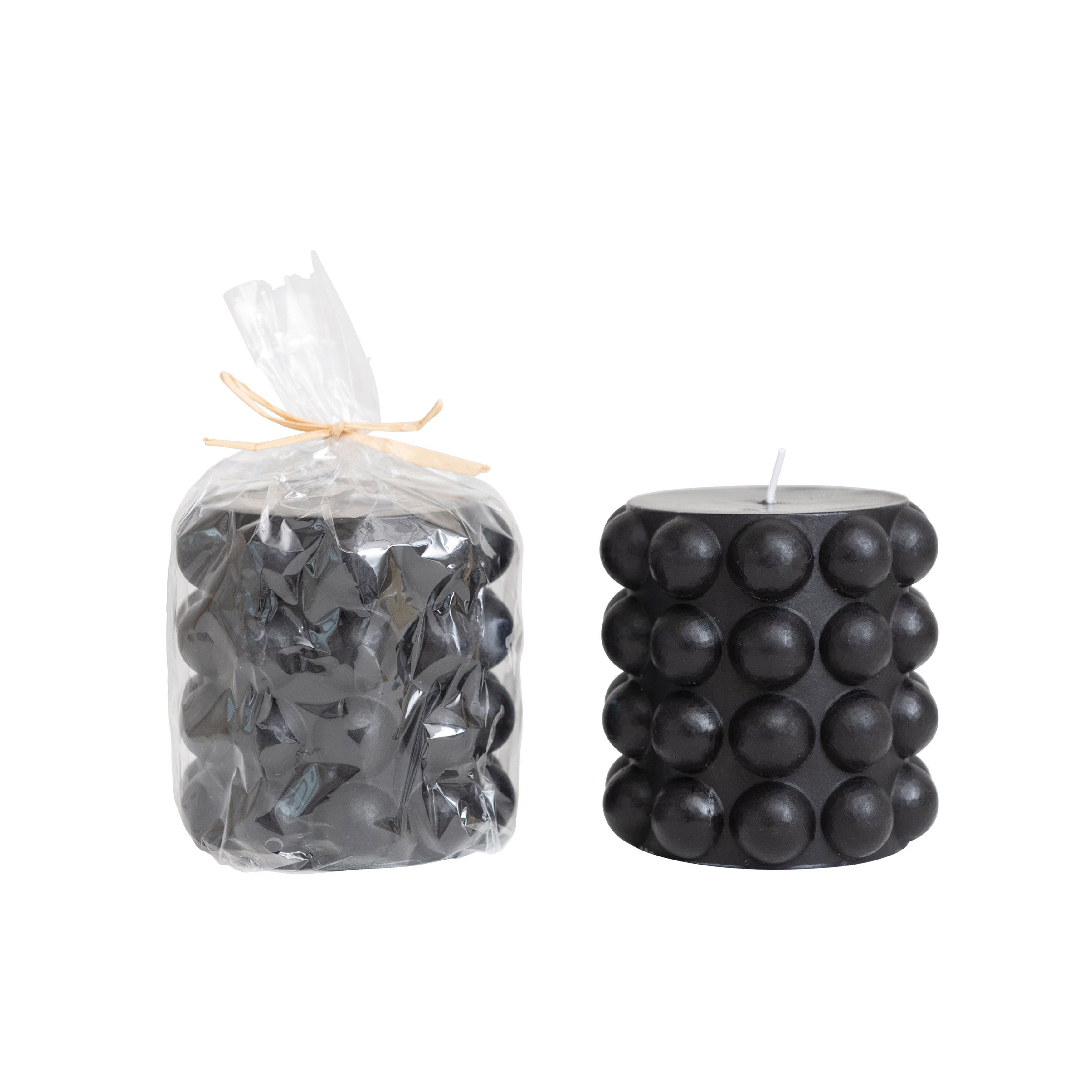 Storied Home Unscented Hobnail Pillar Candle, Black
