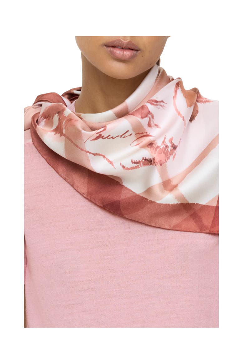 Watercolour Check Silk Scarf, Alternate, color, Quartz pink