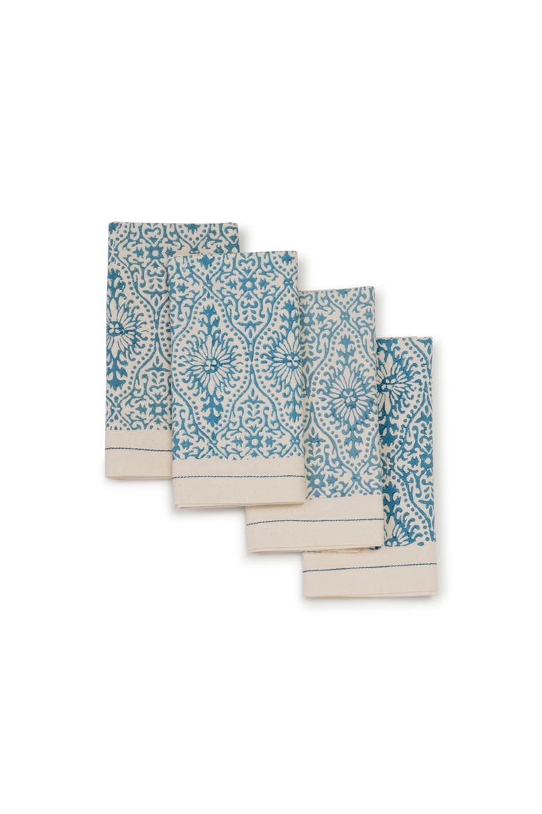 Hand Block Printed Cotton Napkins- Set of 4, Main, color, Motifs Fog
