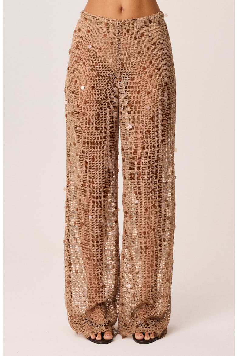 Kelyse Sequin Wide Leg Open Knit Pants, Main, color, MOCHA