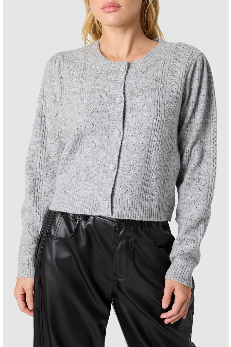 Bow Pointelle Stitch Cardigan, Main, color, HEATHER GREY