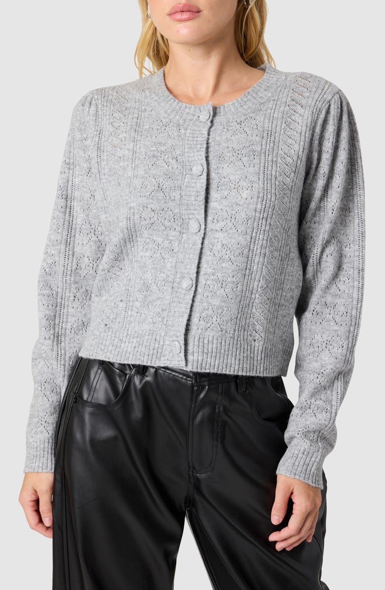All in Favor Bow Pointelle Stitch Cardigan, Main, color, Heather Grey