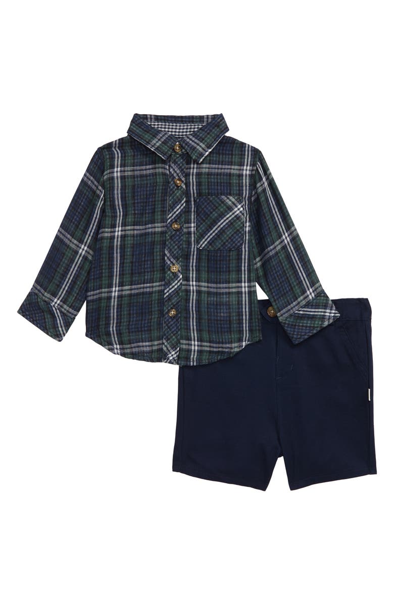 Little Brother by Pippa & Julie Double Knit Shirt & Shorts Set, Main, color, 