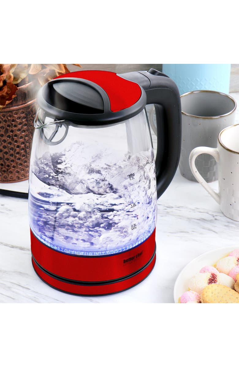 Better Chef 1.7 Liter 360 Degree Glass Cordless Electric Kettle, Alternate, color, Red