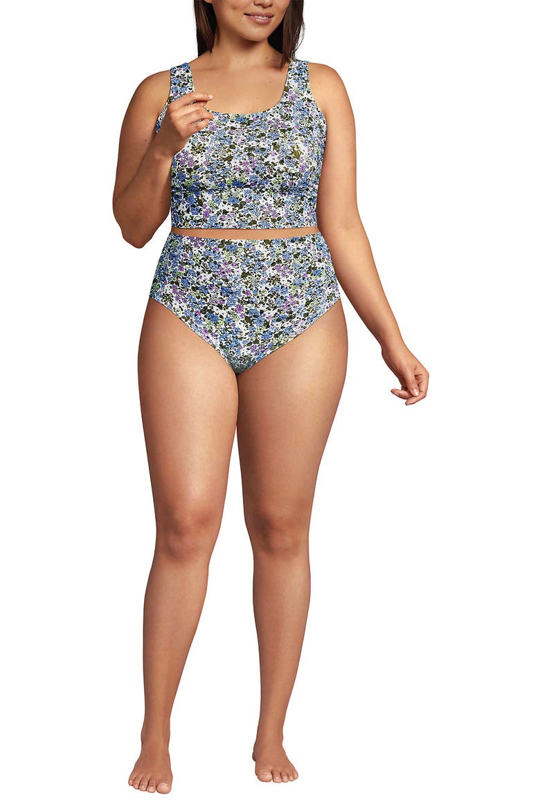 Tugless Tankini Top and High Waisted Bottom Swimsuit Set, Main, color, White/Lilac Multi Ditsy Floral