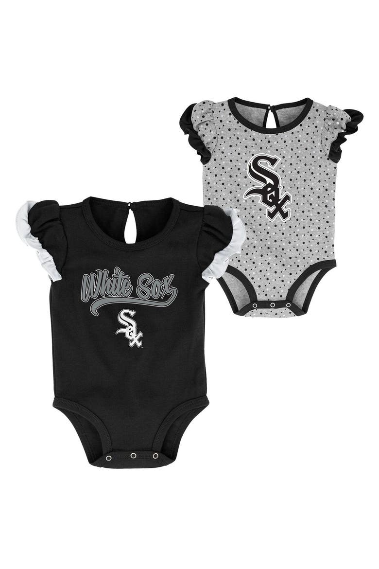 Girls Newborn Black/Heathered Gray Chicago White Sox Scream & Shout Two-Pack Bodysuit Set, Main, color, Black