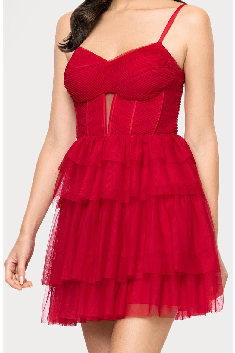 Corset Mesh Ruffle Minidress, Alternate, color, RED