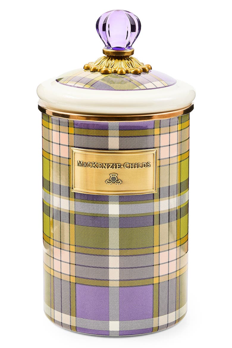 Tartan Violet Enameled Steel Large Canister, Main, color, TARTAN VIOLET