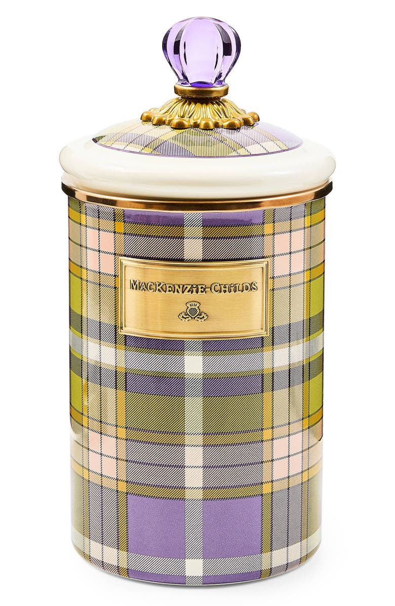 MACKENZIE CHILDS Tartan Violet Enameled Steel Large Canister, Main, color, Tartan Violet