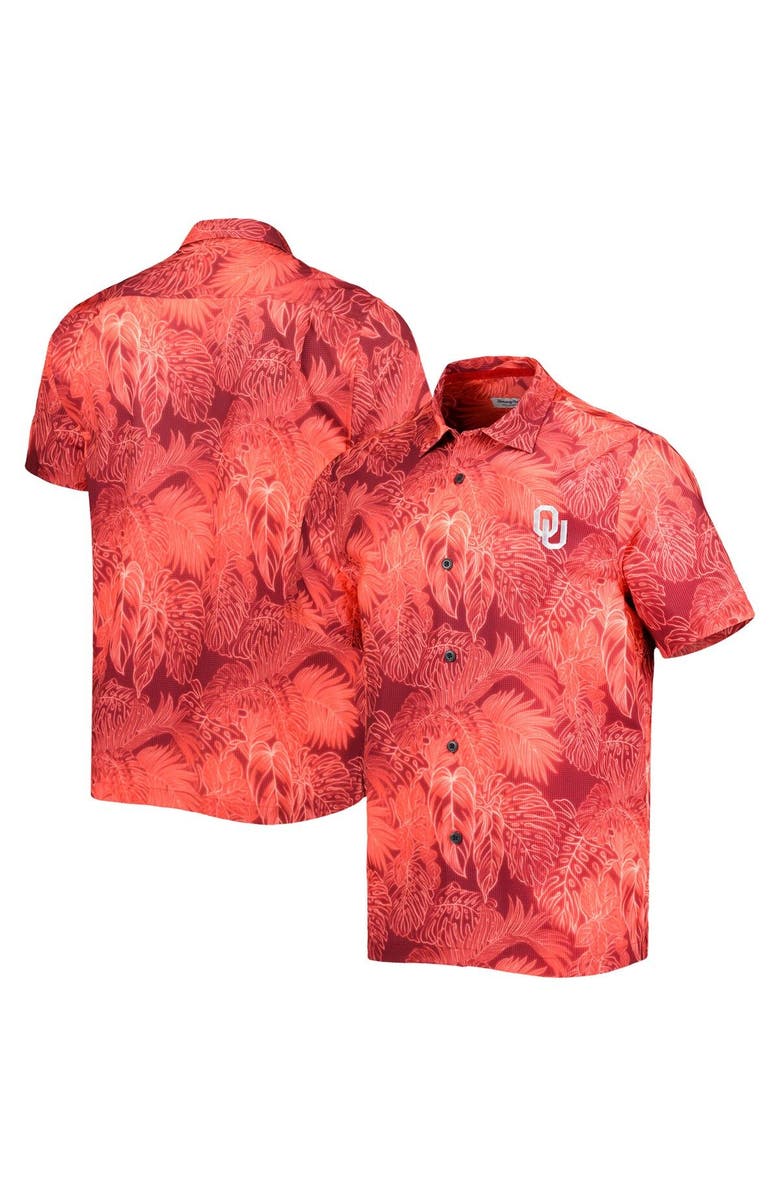 Tommy Bahama Men's Tommy Bahama Crimson Oklahoma Sooners Bahama Coast Luminescent Fronds IslandZone Camp Shirt, Main, color, 
