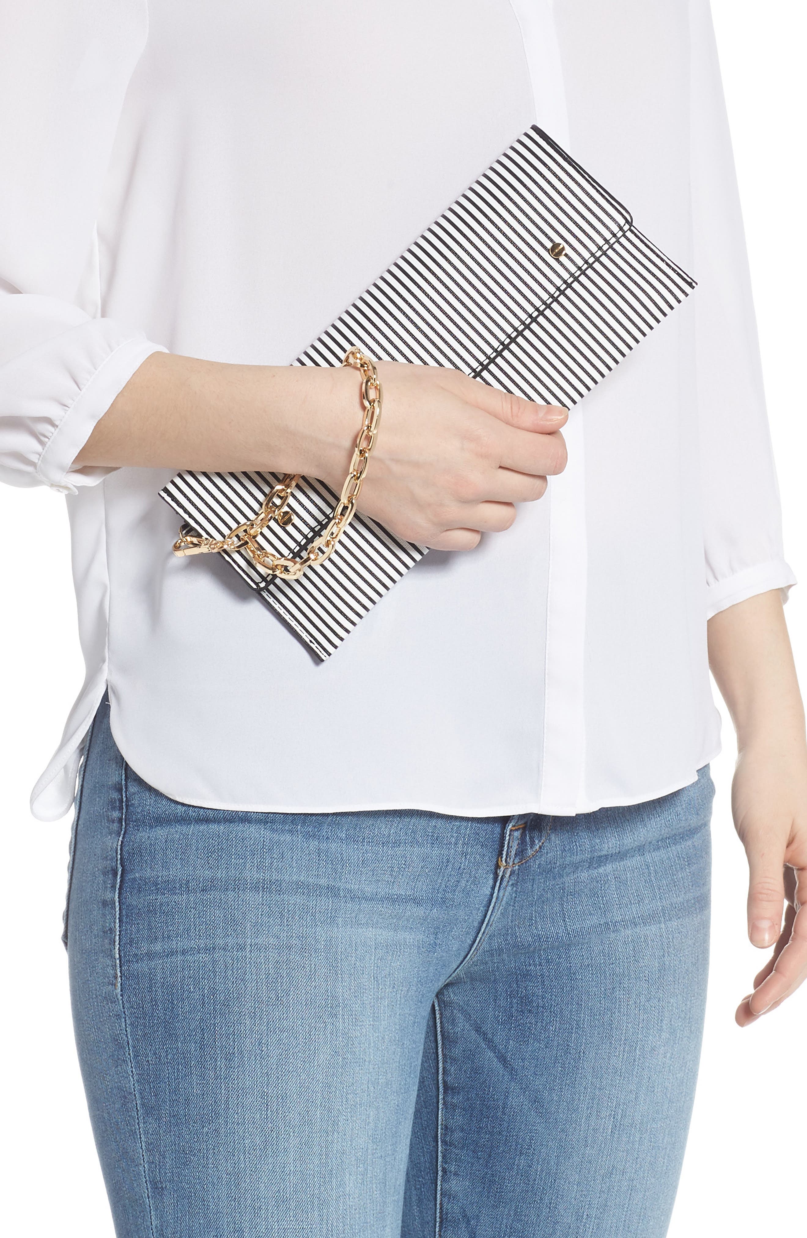 April Vegan Leather Wristlet, Alternate, color, BLACK/ WHITE STRIPE