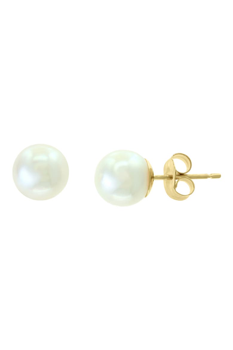 14K Yellow Gold Freshwater Pearl Stud Earrings, Main, color, WHITE