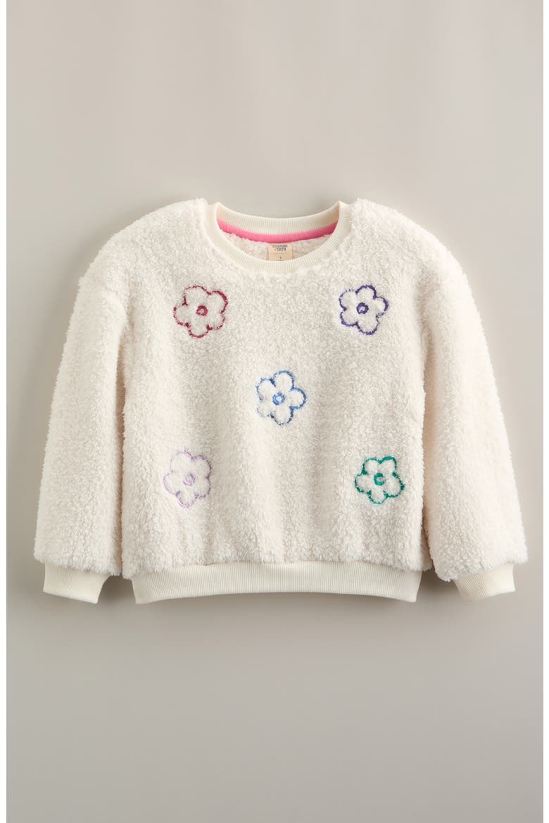 Floral Embroidered Faux Fur Sweatshirt, Main, color, IVORY EGRET MULTI DAISY