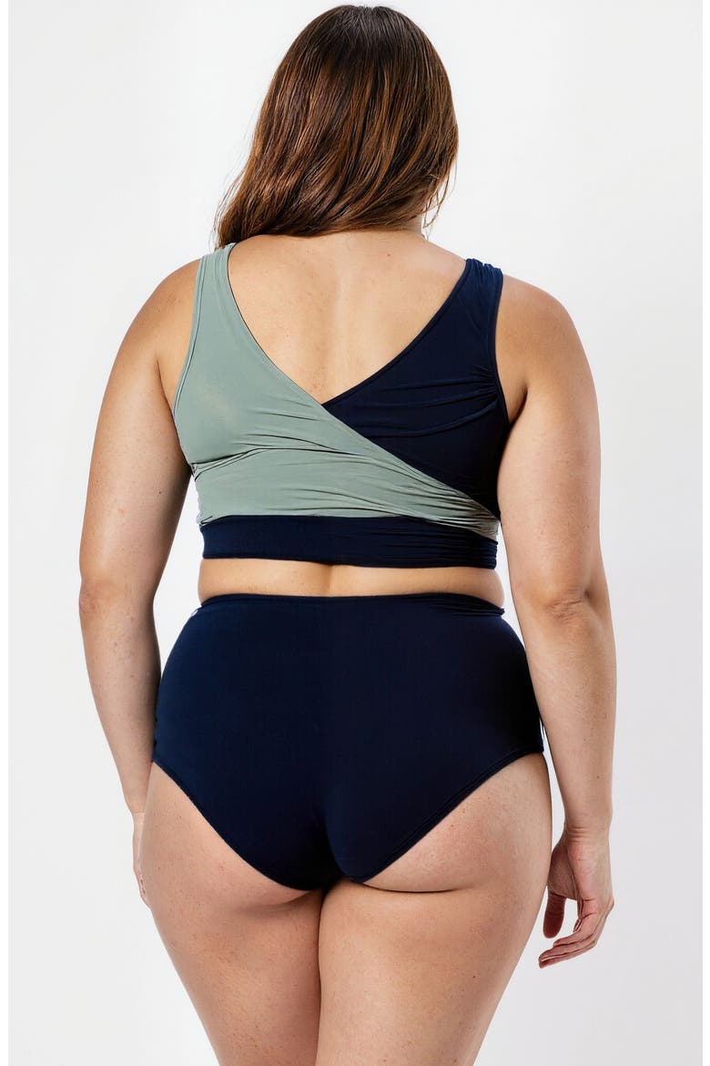 Emery 2-Piece Wrap Style Swim Set With Reversible Top and High-Waisted Bottom, Alternate, color, Black/Sage Green