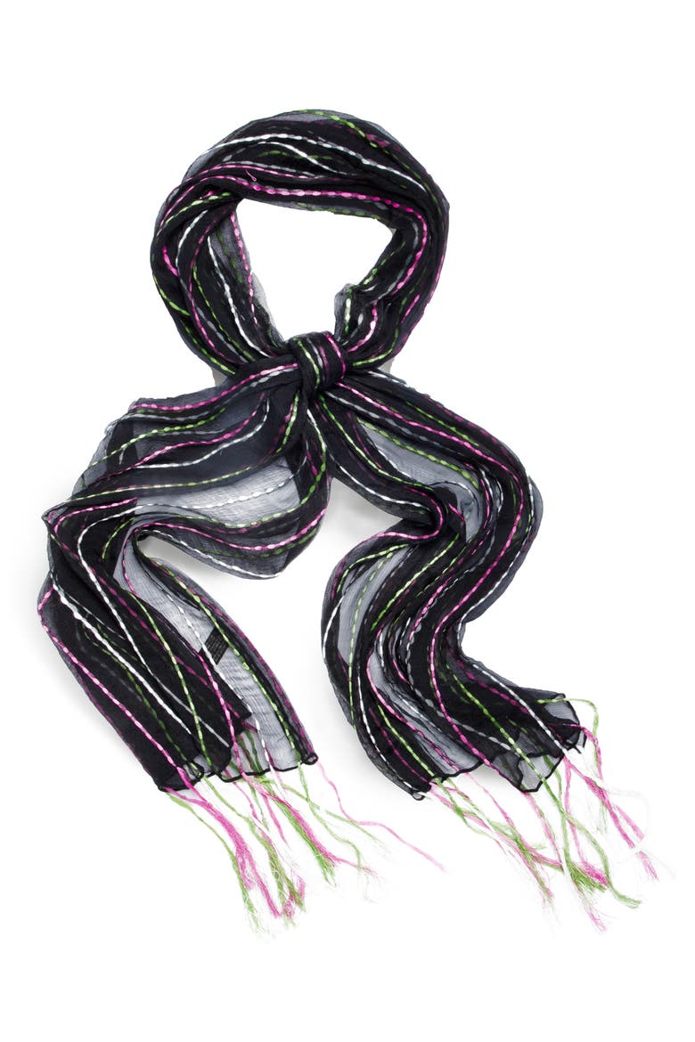 Stripe Silk Scarf, Alternate, color, BLACK