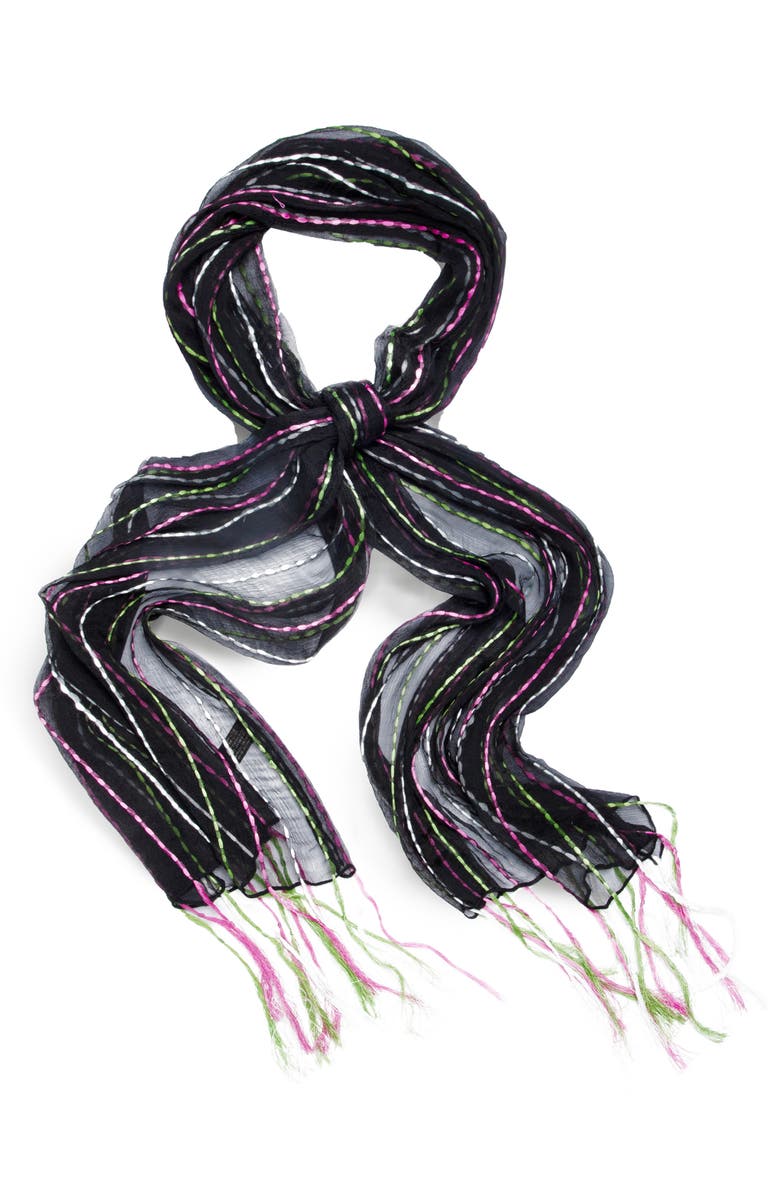 SAACHI Stripe Silk Scarf, Alternate, color, Black