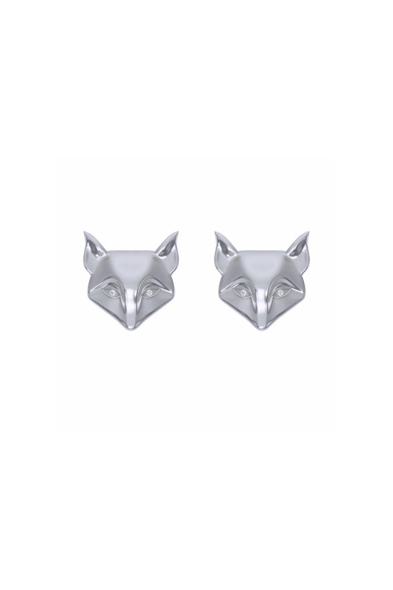 Fox Stud Earrings, Main, color, Silver