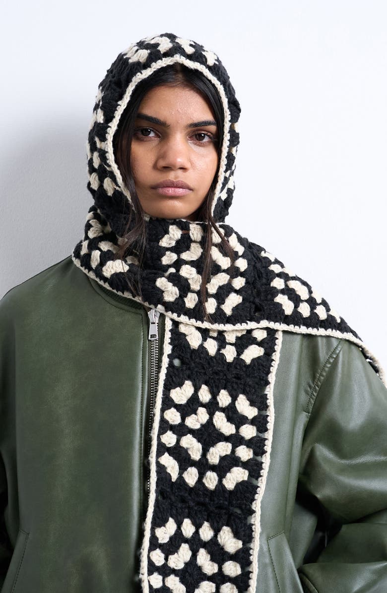 Topshop Crochet Balaclava Scarf, Main, color, Black Multi