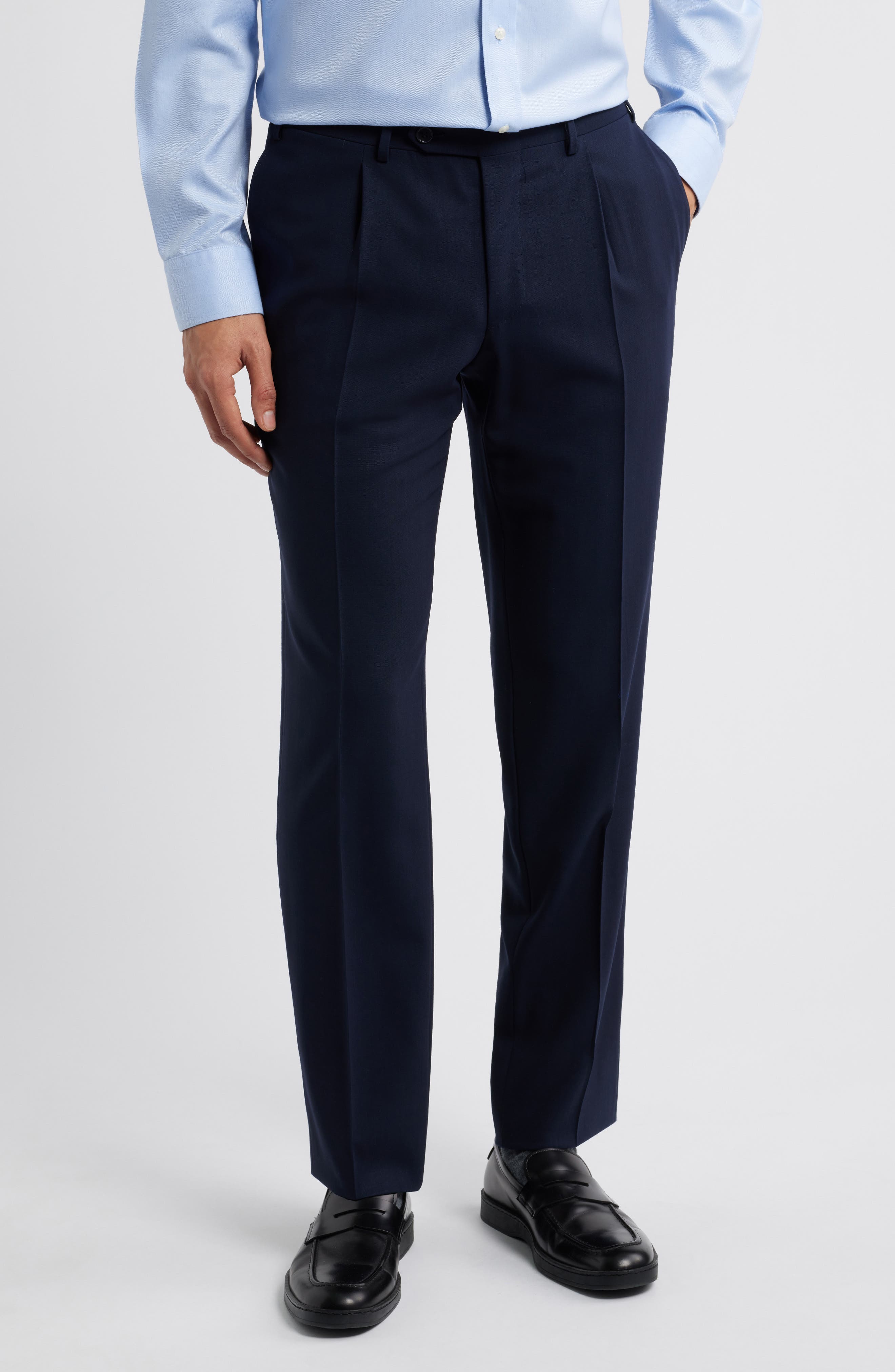 Canali Capri Trim Fit Pleated Wool Dress Pants