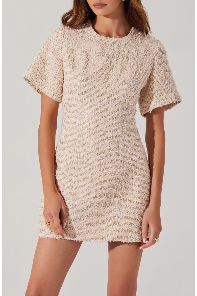 Portilla Short Sleeve Tweed Minidress, Alternate, color, PINK GOLD