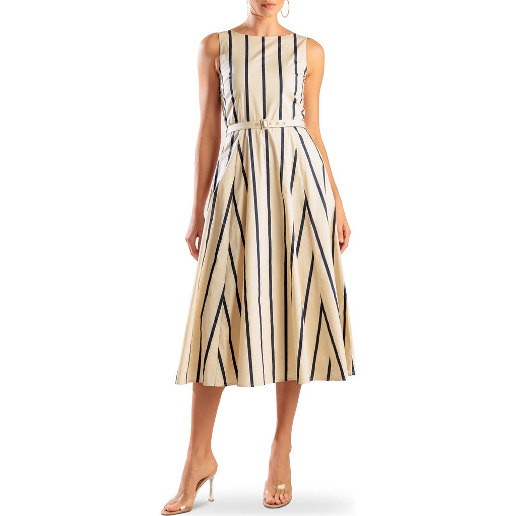 Freemarket Stripe Sleeveless Belted Cotton Midi Dress