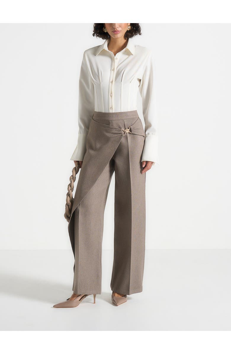 Manière De Voir Beryl Draped Wrap Trousers With Hardware, Main, color, Taupe