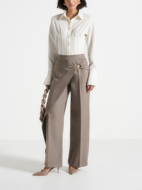 Beryl Draped Wrap Trousers With Hardware