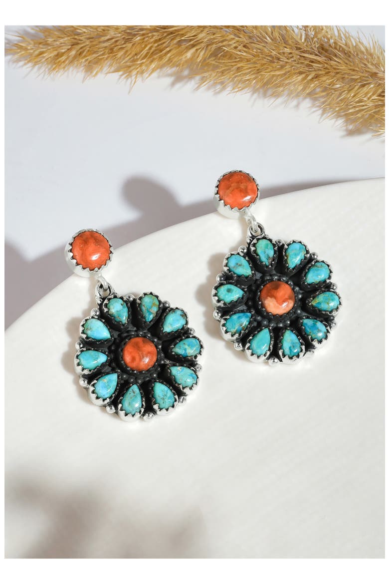 Stabilized Turquoise Floral Drop Earrings, Alternate, color, BLUE