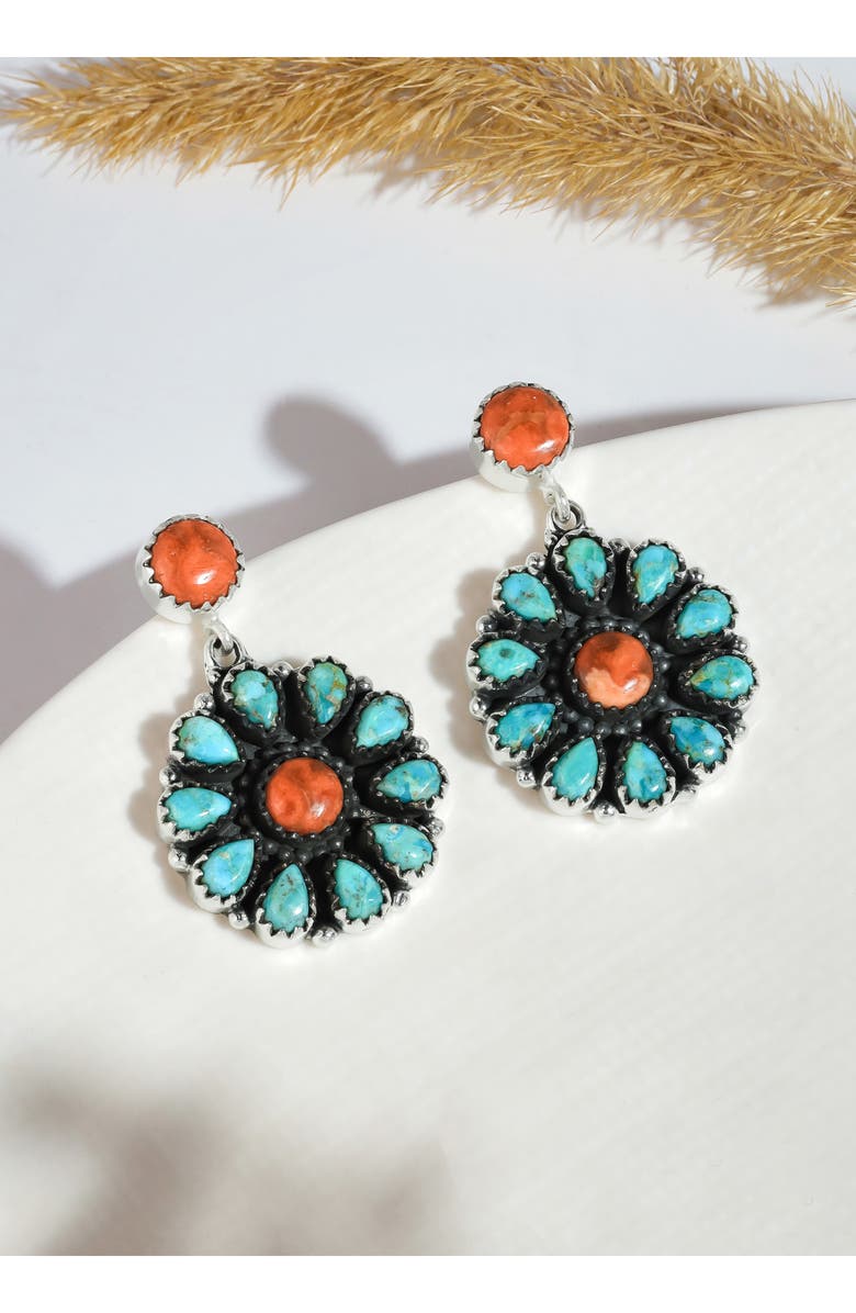 YS GEMS Stabilized Turquoise Floral Drop Earrings, Alternate, color, Blue