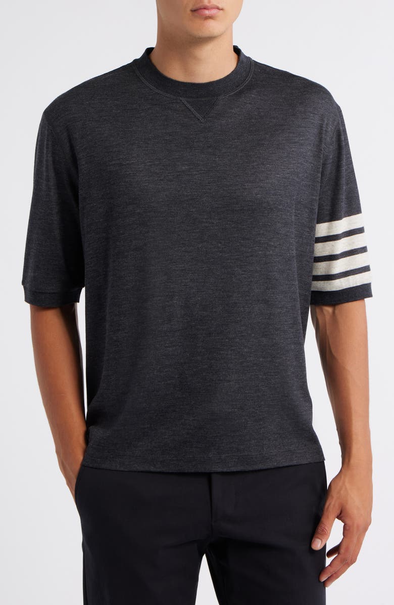 Thom Browne 4-Bar Virgin Wool Jersey T-Shirt, Main, color, Charcoal