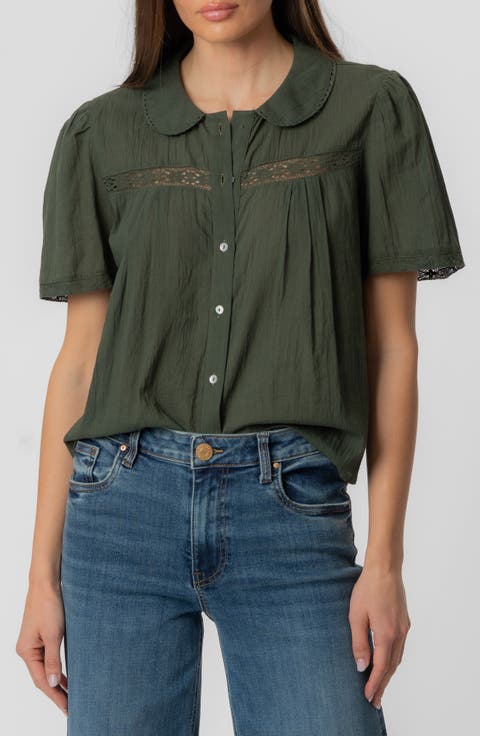 Vienna Lace Trim Cotton Button-Front Top